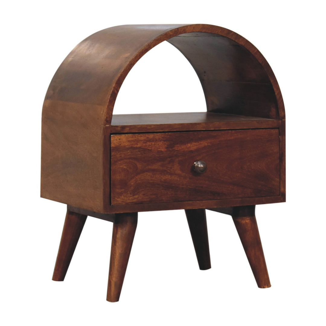 Solid Wood Chestnut Dome Bedside, 1-Drawer, 1 Open-Slot, Brown