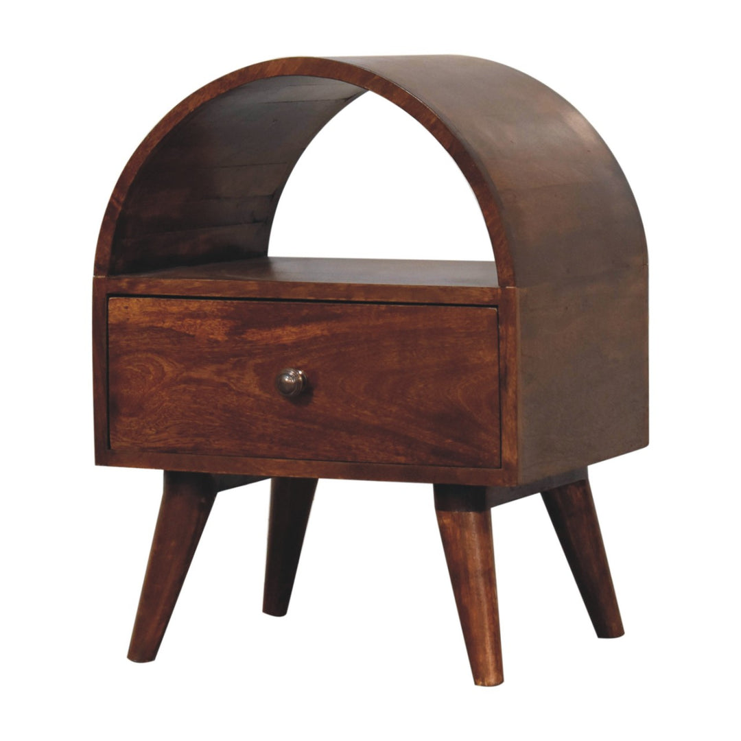 Solid Wood Chestnut Dome Bedside, 1-Drawer, 1 Open-Slot, Brown