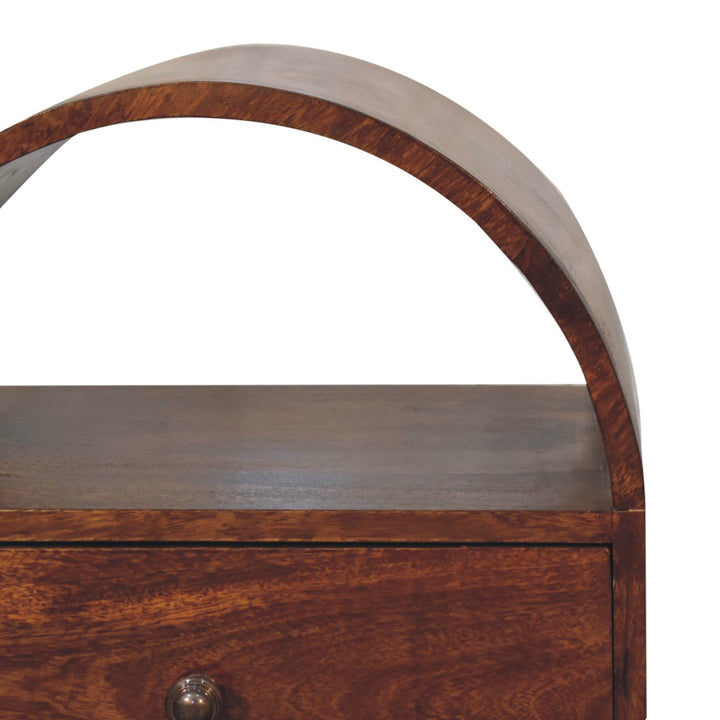 Solid Wood Chestnut Dome Bedside, 1-Drawer, 1 Open-Slot, Brown