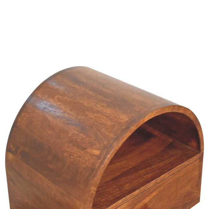 Solid Wood Chestnut Dome Bedside, 1-Drawer, 1 Open-Slot, Brown