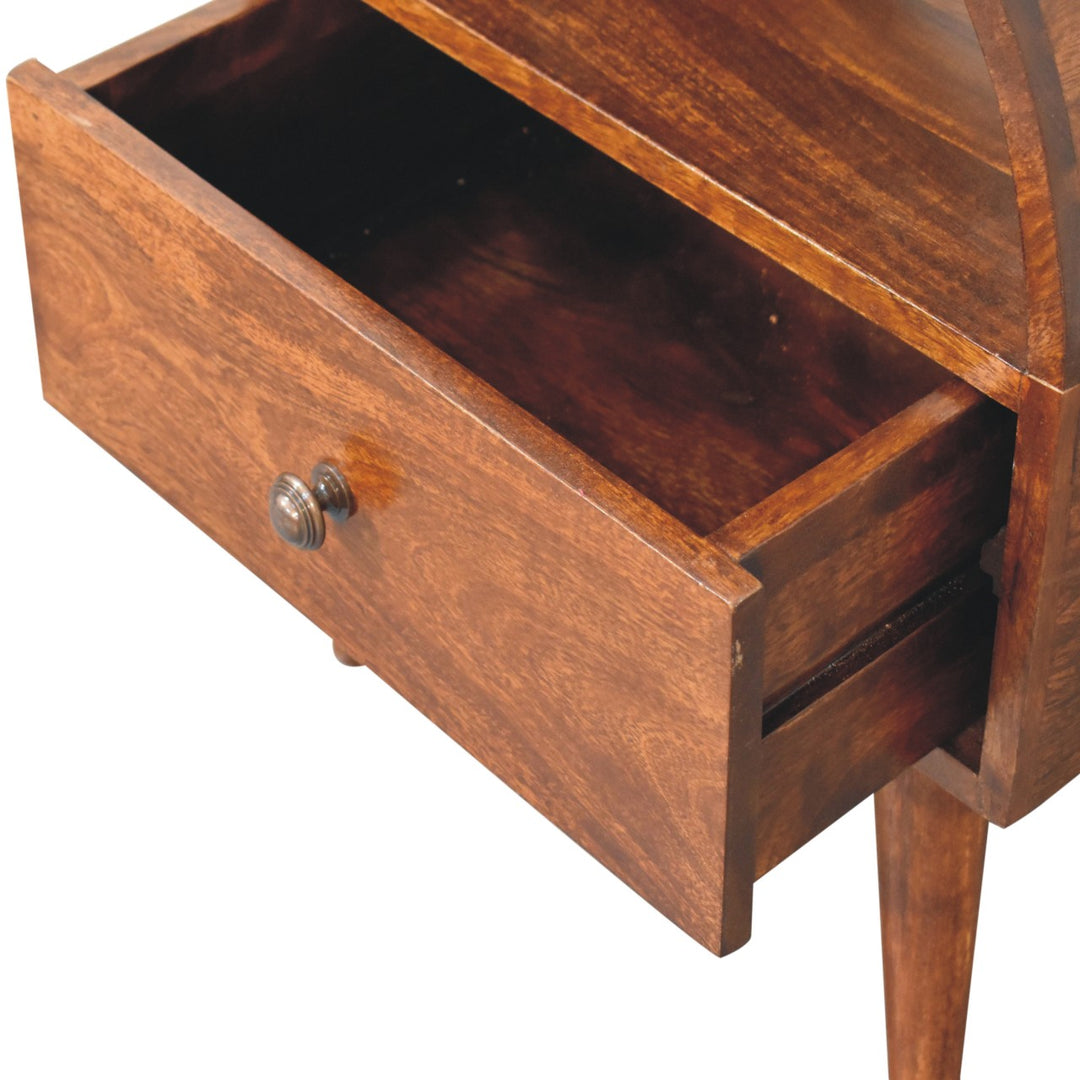 Solid Wood Chestnut Dome Bedside, 1-Drawer, 1 Open-Slot, Brown
