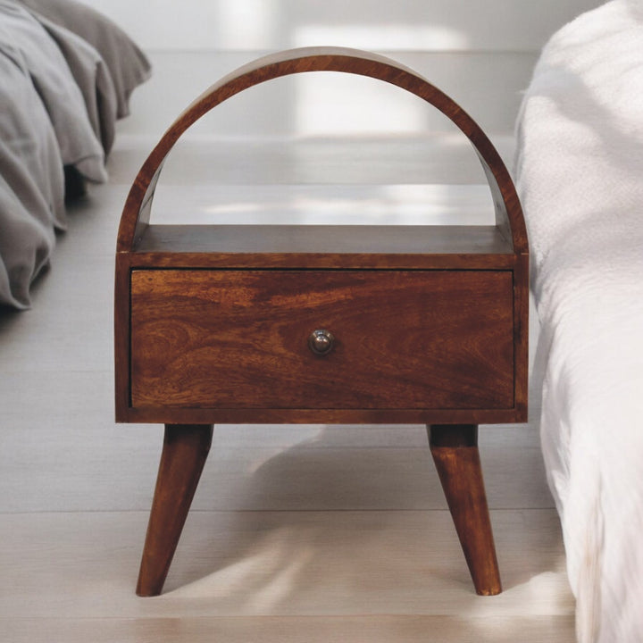 Solid Wood Chestnut Dome Bedside, 1-Drawer, 1 Open-Slot, Brown