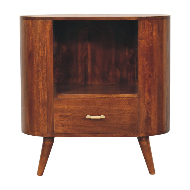 Solid Wood T-Bar Cortez Cabinet, 1-Drawer, 1 Open Slot, Brown