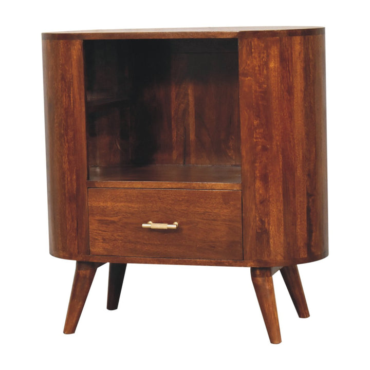 Solid Wood T-Bar Cortez Cabinet, 1-Drawer, 1 Open Slot, Brown