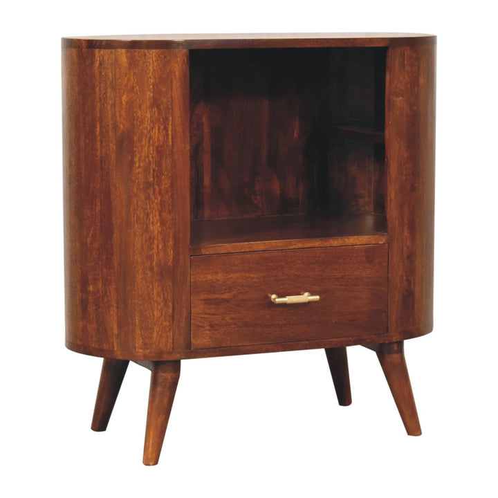Solid Wood T-Bar Cortez Cabinet, 1-Drawer, 1 Open Slot, Brown