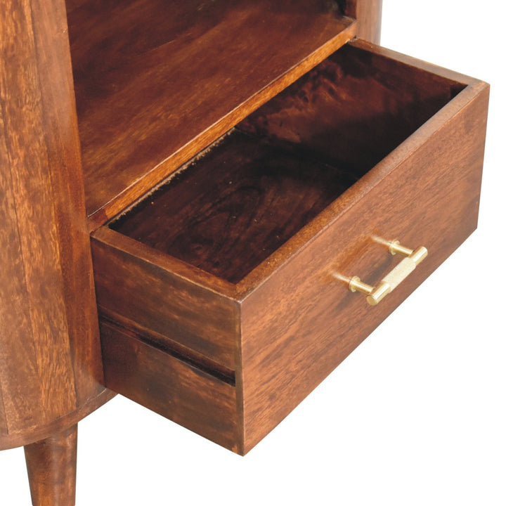 Solid Wood T-Bar Cortez Cabinet, 1-Drawer, 1 Open Slot, Brown