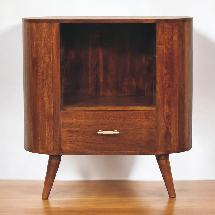 Solid Wood T-Bar Cortez Cabinet, 1-Drawer, 1 Open Slot, Brown