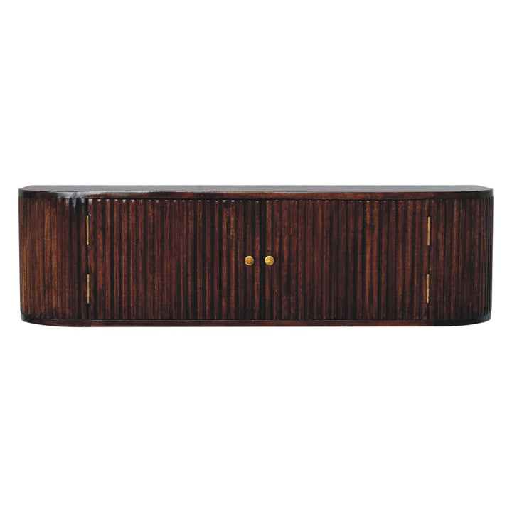 Solid Wood Chunky Chestnut Floating Bedside includes Shelf with Doors, Dark Brown