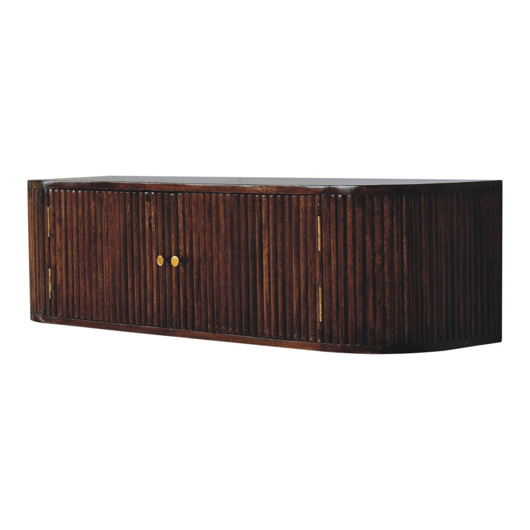 Solid Wood Chunky Chestnut Floating Bedside includes Shelf with Doors, Dark Brown
