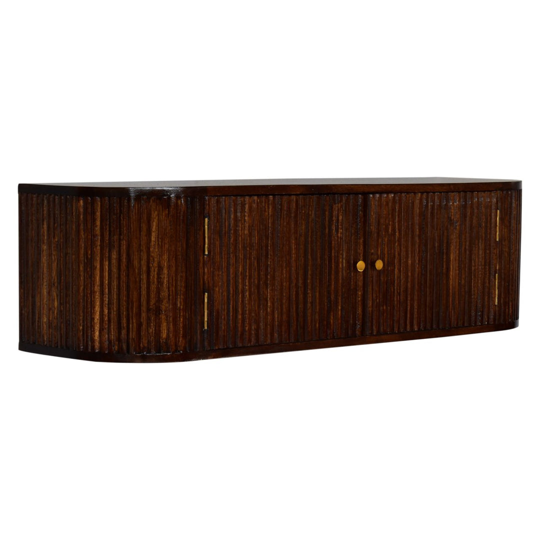 Solid Wood Chunky Chestnut Floating Bedside includes Shelf with Doors, Dark Brown