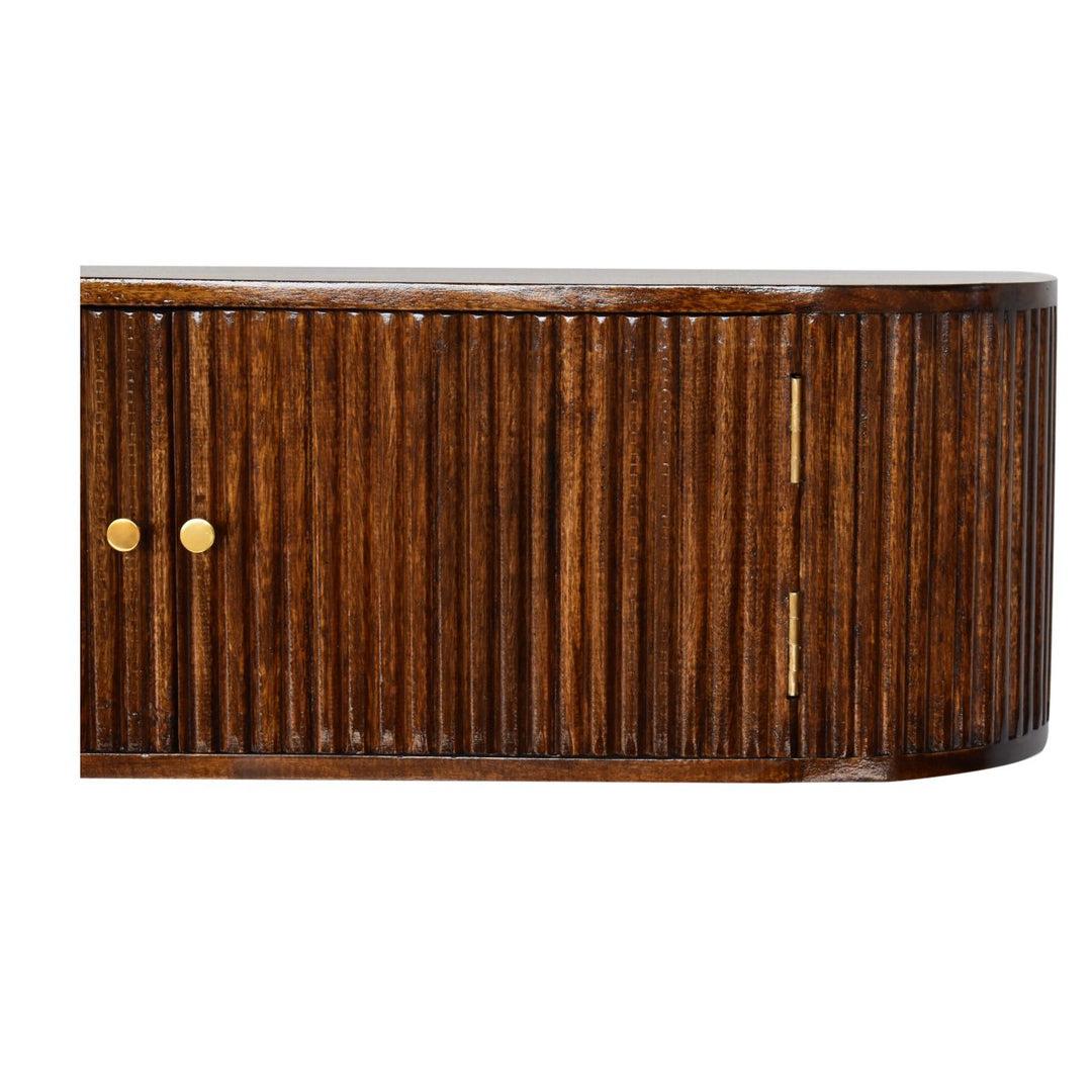 Solid Wood Chunky Chestnut Floating Bedside includes Shelf with Doors, Dark Brown