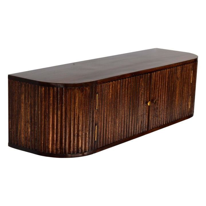 Solid Wood Chunky Chestnut Floating Bedside includes Shelf with Doors, Dark Brown