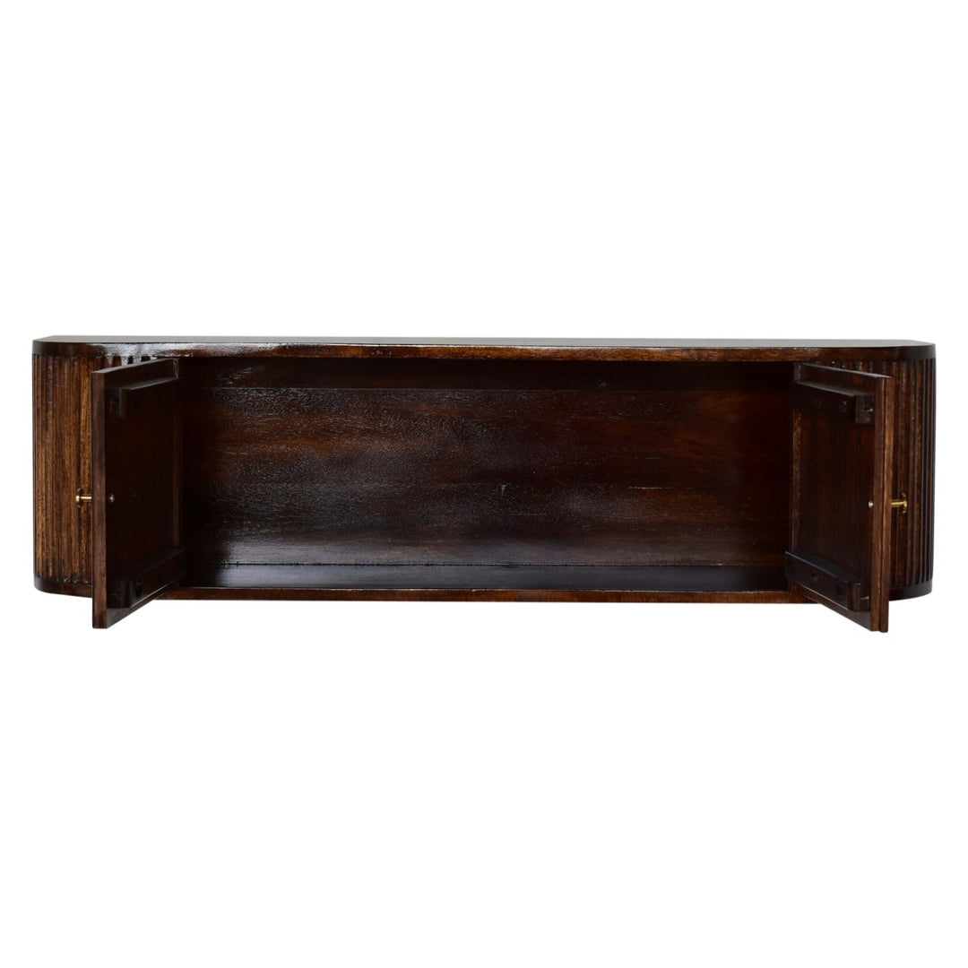 Solid Wood Chunky Chestnut Floating Bedside includes Shelf with Doors, Dark Brown
