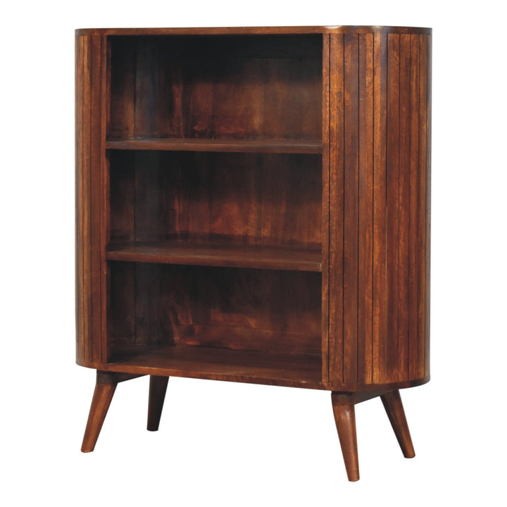 Cortez Chestnut Open Cabinet, 3-Open Shelves, Nordic Legs, Dark Brown