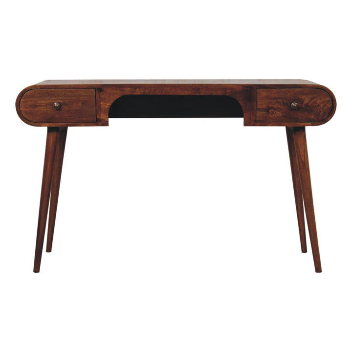 Solid Wood London Arch Writing Desk, 2-Drawers, Chestnut, Brown