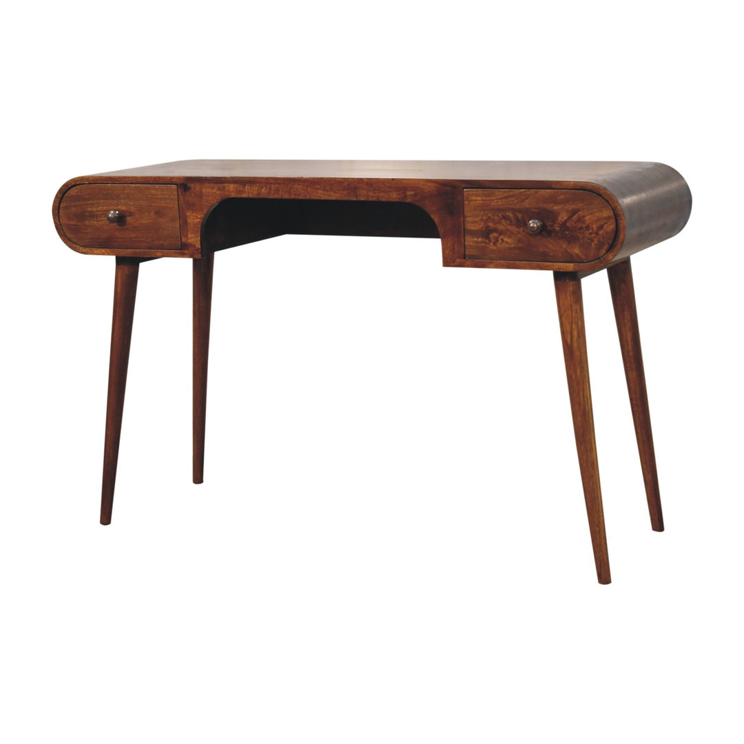 Solid Wood London Arch Writing Desk, 2-Drawers, Chestnut, Brown