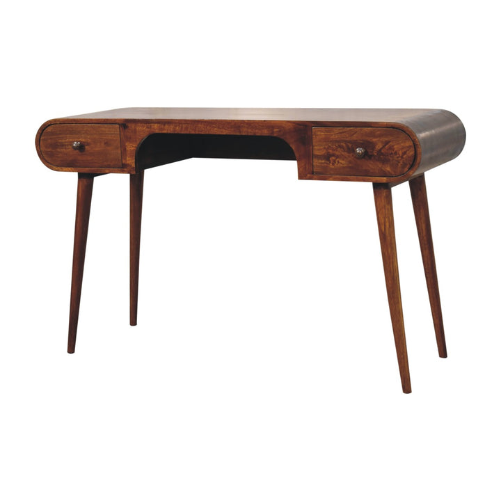 Solid Wood London Arch Writing Desk, 2-Drawers, Chestnut, Brown