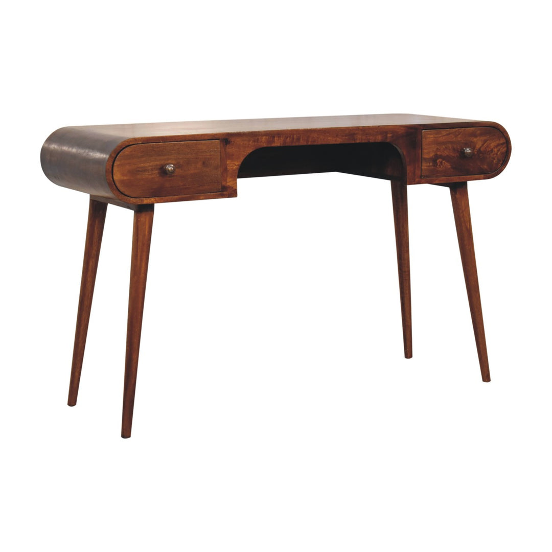 Solid Wood London Arch Writing Desk, 2-Drawers, Chestnut, Brown