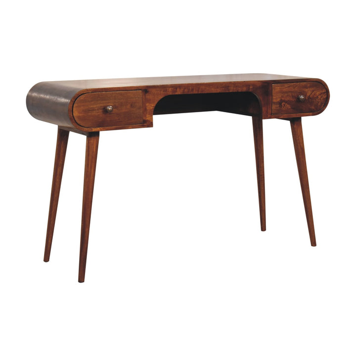 Solid Wood London Arch Writing Desk, 2-Drawers, Chestnut, Brown