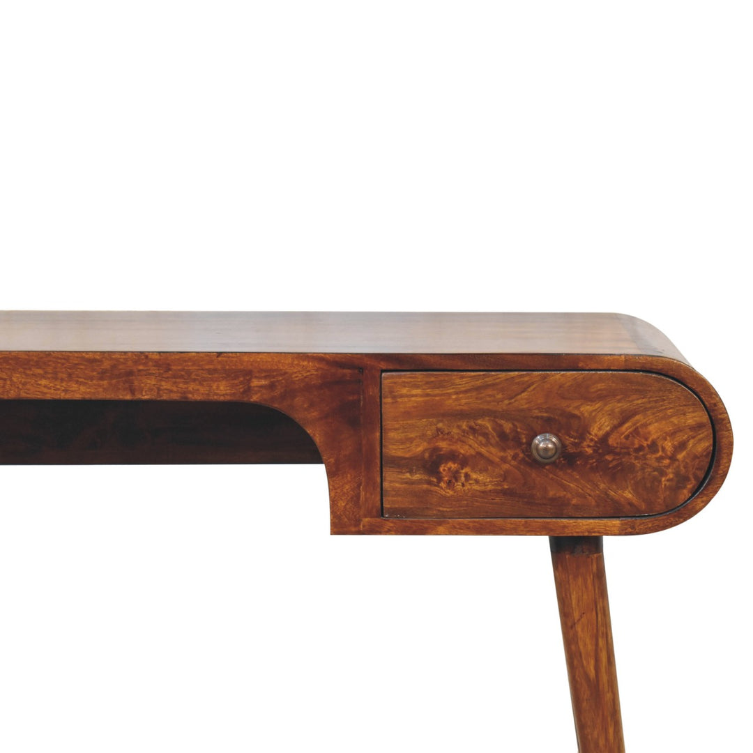 Solid Wood London Arch Writing Desk, 2-Drawers, Chestnut, Brown