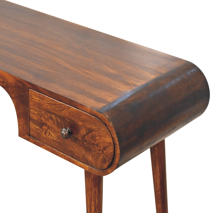 Solid Wood London Arch Writing Desk, 2-Drawers, Chestnut, Brown