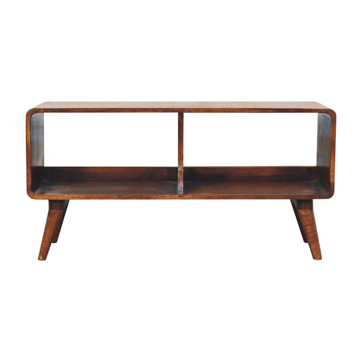 Solid Wood Curved Chestnut, Media Unit, Double Slot, Nordic Legs, Dark Brown
