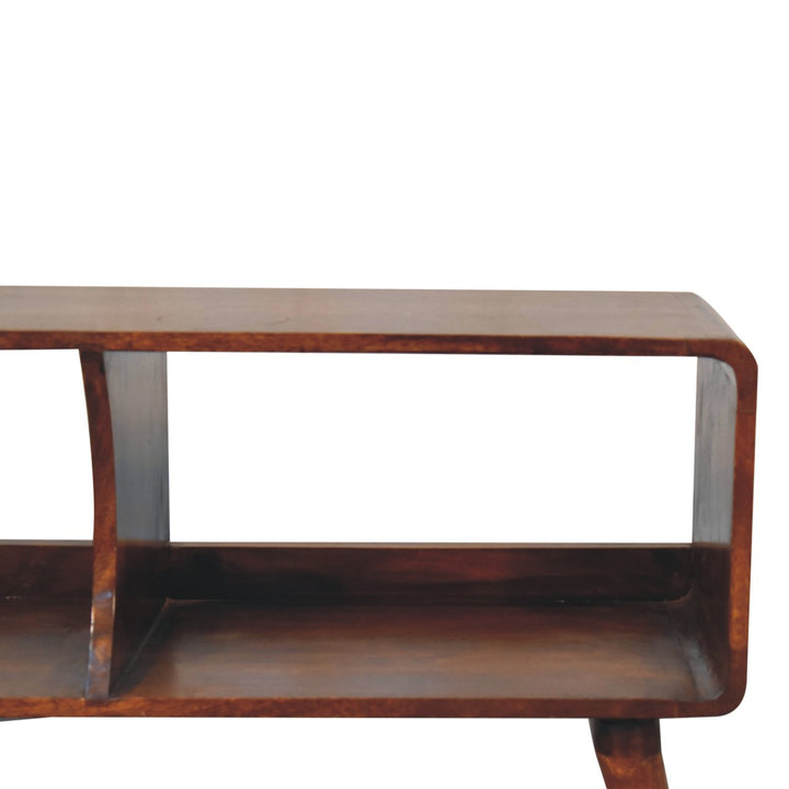 Solid Wood Curved Chestnut, Media Unit, Double Slot, Nordic Legs, Dark Brown