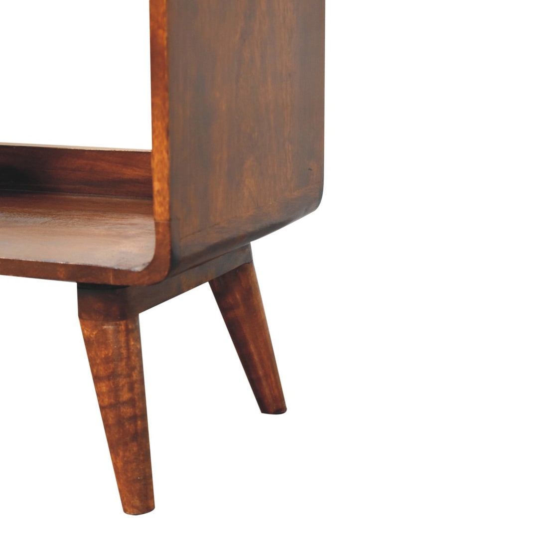 Solid Wood Curved Chestnut, Media Unit, Double Slot, Nordic Legs, Dark Brown