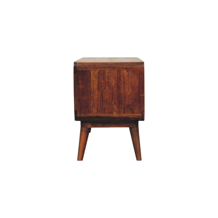 Solid Wood Curved Chestnut, Media Unit, Double Slot, Nordic Legs, Dark Brown