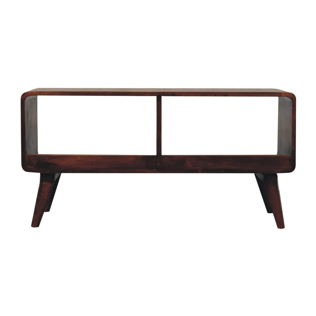 Solid Wood Curved Chestnut, Media Unit, Double Slot, Nordic Legs, Dark Brown