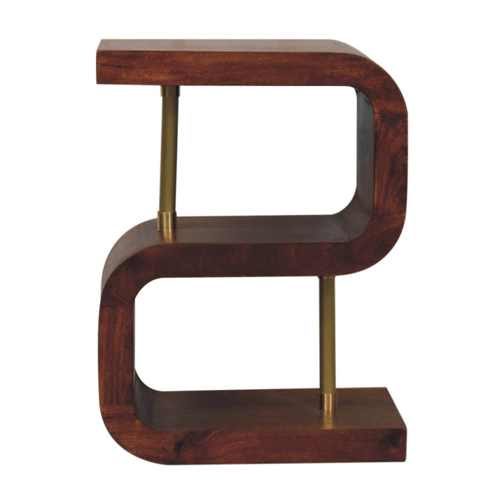 Solid Wood S-curve Brass Bedside, 2 Open-Storage, Dark Brown