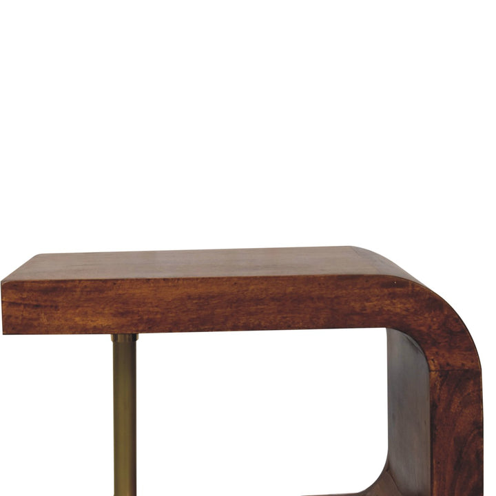 Solid Wood S-curve Brass Bedside, 2 Open-Storage, Dark Brown