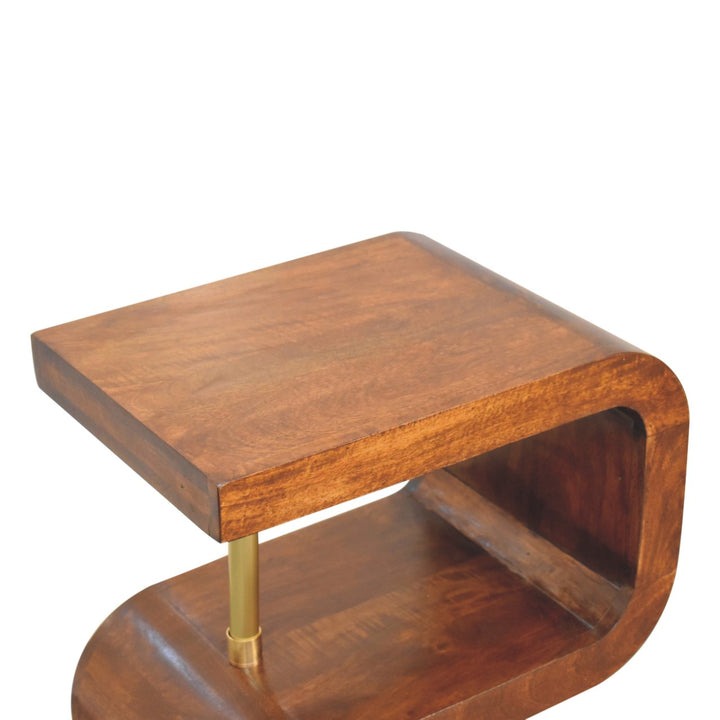 Solid Wood S-curve Brass Bedside, 2 Open-Storage, Dark Brown