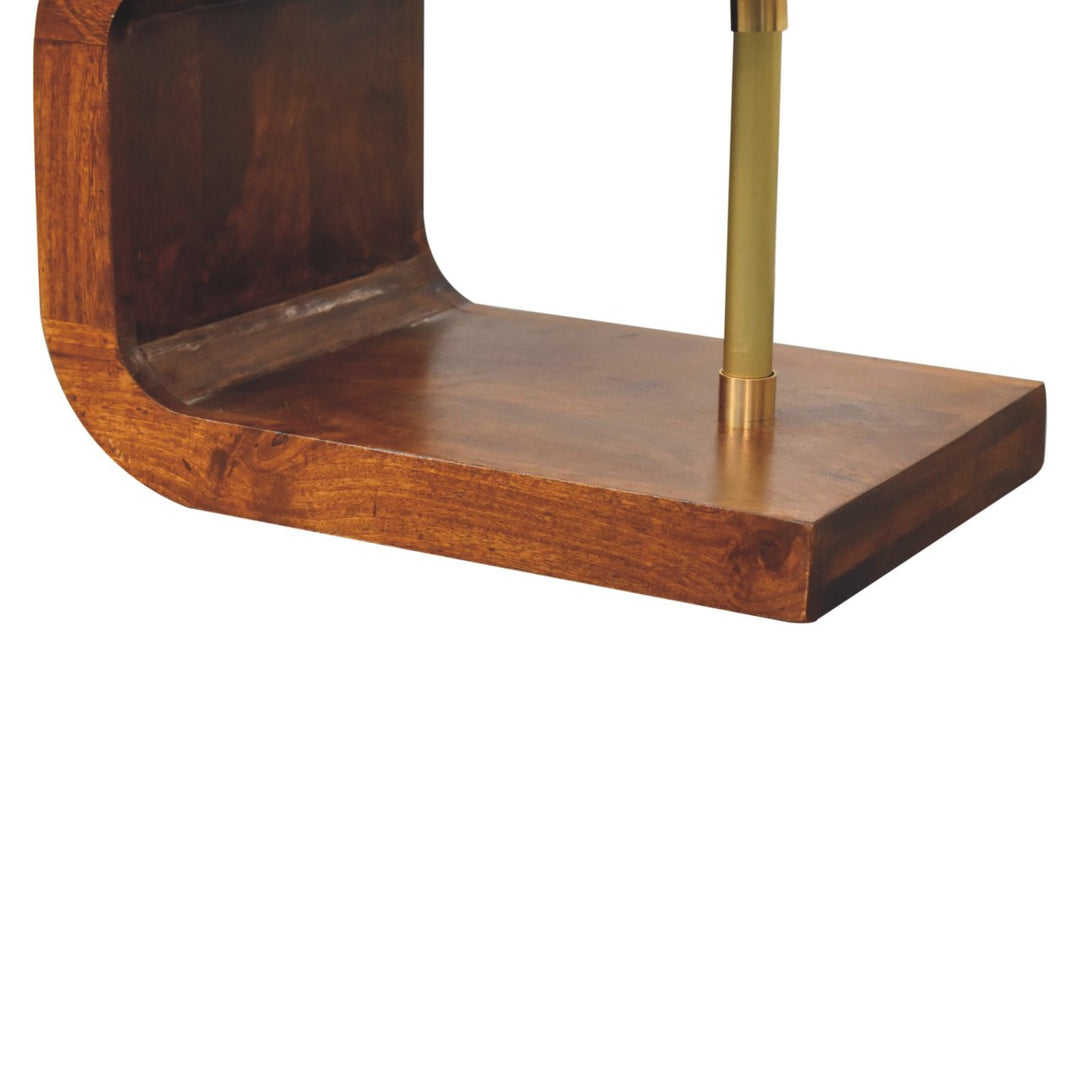 Solid Wood S-curve Brass Bedside, 2 Open-Storage, Dark Brown