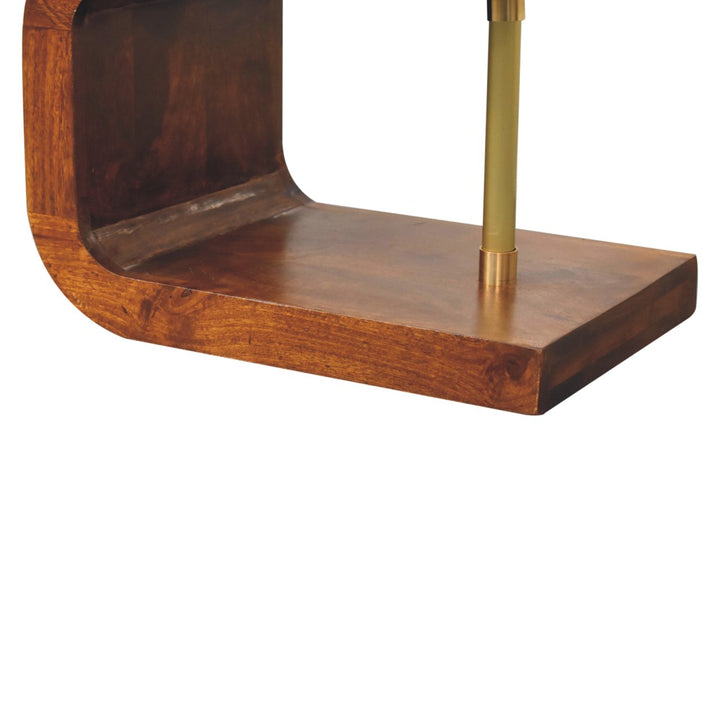Solid Wood S-curve Brass Bedside, 2 Open-Storage, Dark Brown