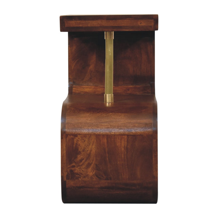 Solid Wood S-curve Brass Bedside, 2 Open-Storage, Dark Brown