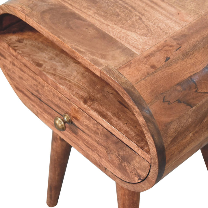 Solid Wood Honey Caramel Circular Bedside with Open Slot, 1-Drawer, Nordic Legs, Dark Brown