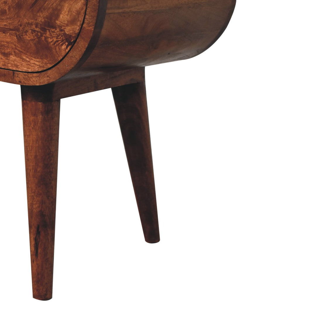 Solid Wood Honey Caramel Circular Bedside with Open Slot, 1-Drawer, Nordic Legs, Dark Brown