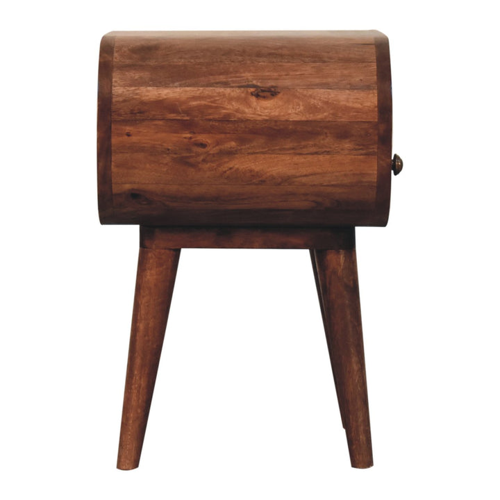 Solid Wood Honey Caramel Circular Bedside with Open Slot, 1-Drawer, Nordic Legs, Dark Brown