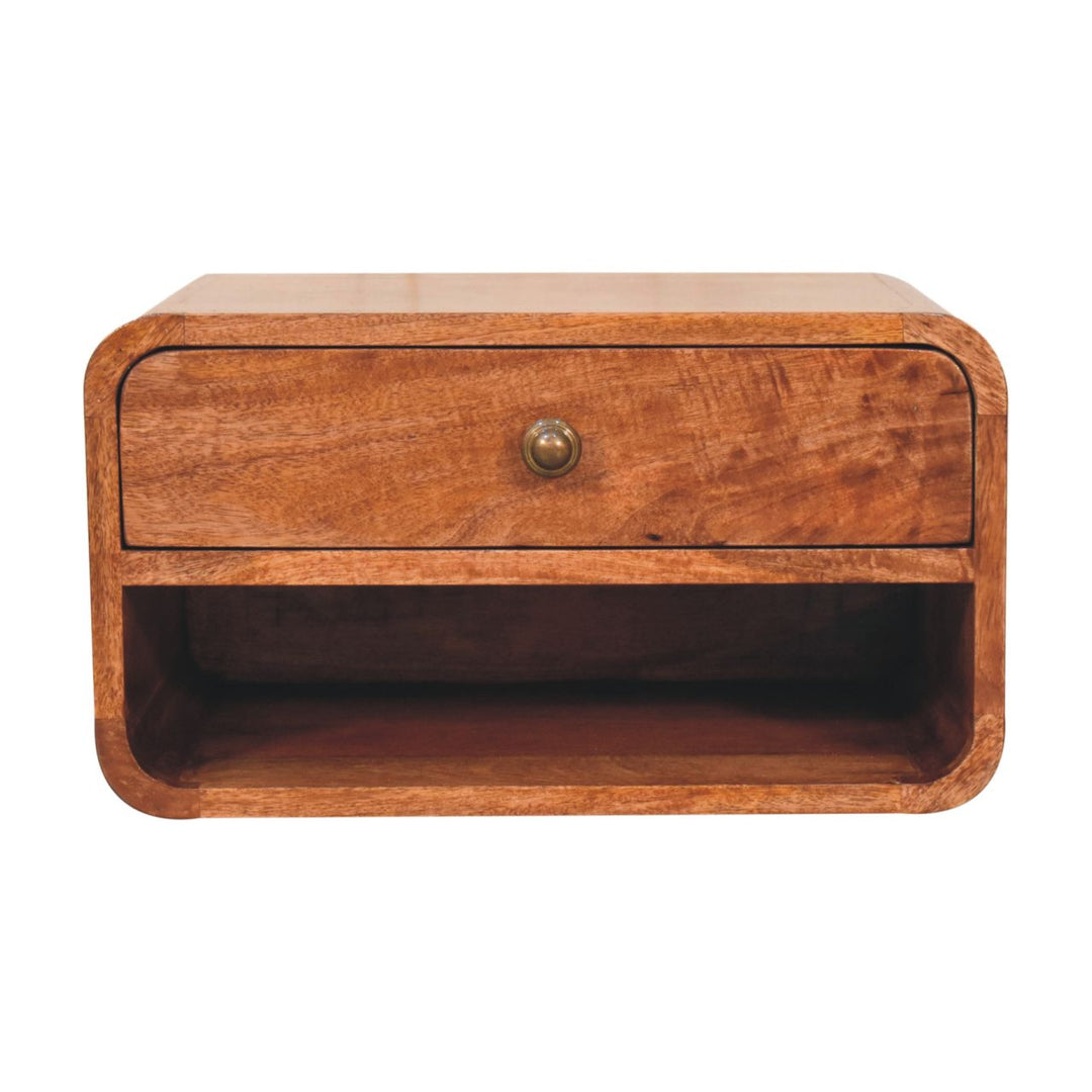 Solid Wood Curved Honey Caramel Wall-Mounted Bedside with Open Slot