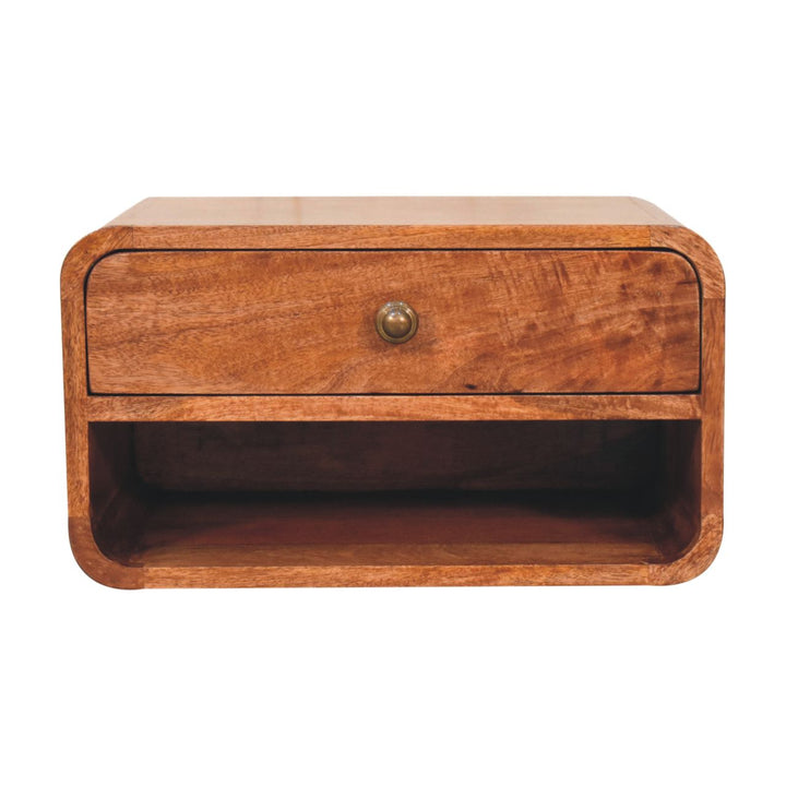Solid Wood Curved Honey Caramel Wall-Mounted Bedside with Open Slot