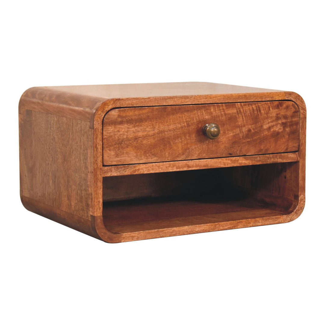 Solid Wood Curved Honey Caramel Wall-Mounted Bedside with Open Slot
