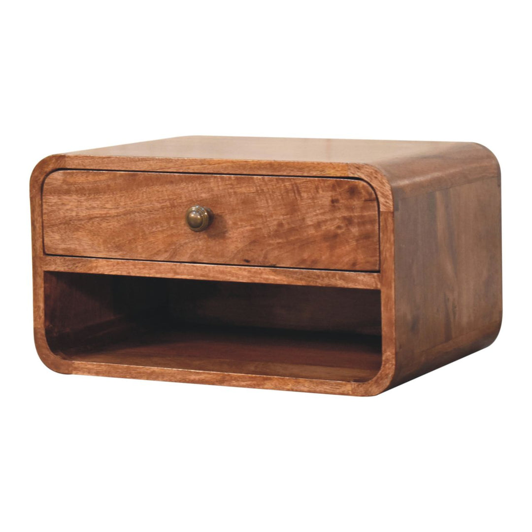 Solid Wood Curved Honey Caramel Wall-Mounted Bedside with Open Slot