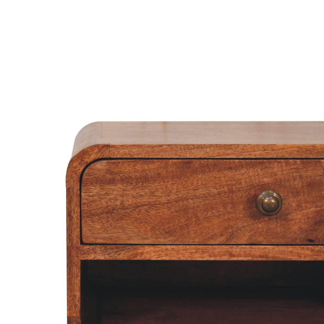 Solid Wood Curved Honey Caramel Wall-Mounted Bedside with Open Slot
