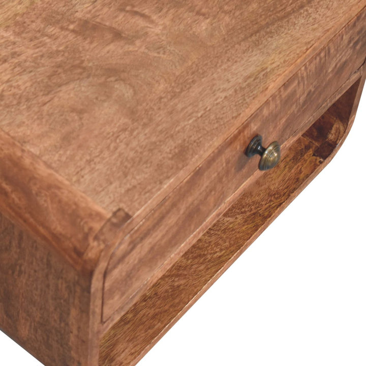 Solid Wood Curved Honey Caramel Wall-Mounted Bedside with Open Slot