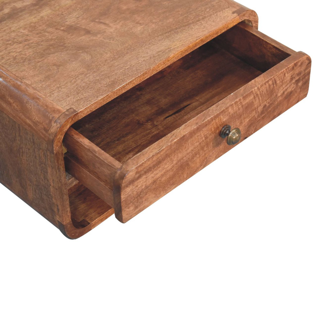 Solid Wood Curved Honey Caramel Wall-Mounted Bedside with Open Slot