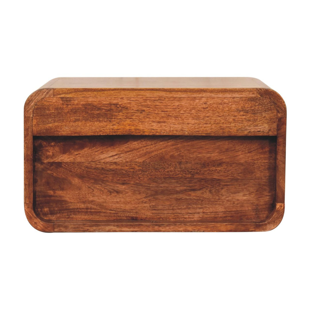 Solid Wood Curved Honey Caramel Wall-Mounted Bedside with Open Slot
