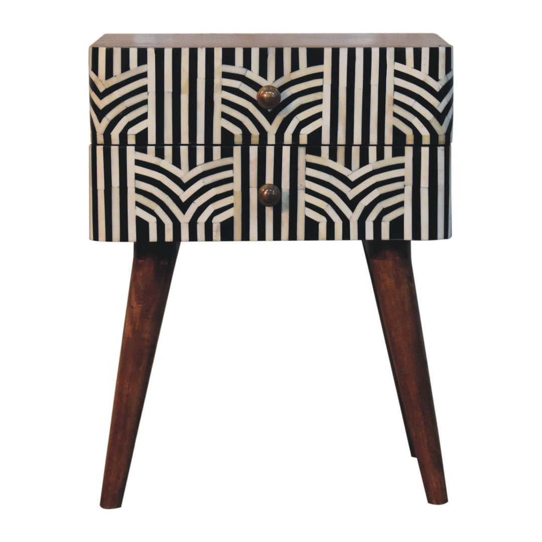 Solid Wood Honey Caramel Edessa Bone Inlay Bedside, Nordic Legs, Brown