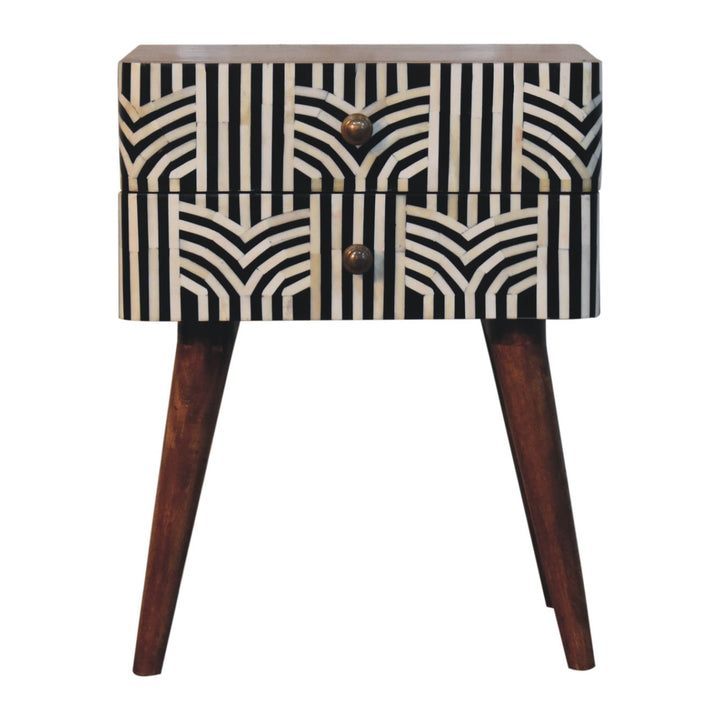 Solid Wood Honey Caramel Edessa Bone Inlay Bedside, Nordic Legs, Brown