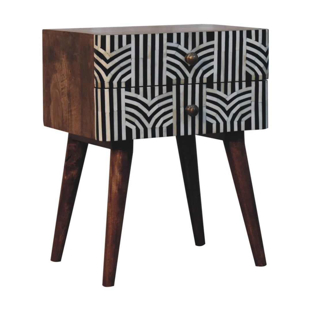 Solid Wood Honey Caramel Edessa Bone Inlay Bedside, Nordic Legs, Brown
